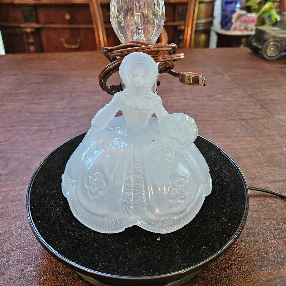 Art Deco Blue Frosted Glass Southern Bell Boudoir Bedroom Table Lamp